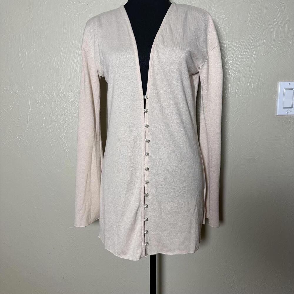 Princess Polly Beige Longline Pearl Button-Front Lightweight Cardigan